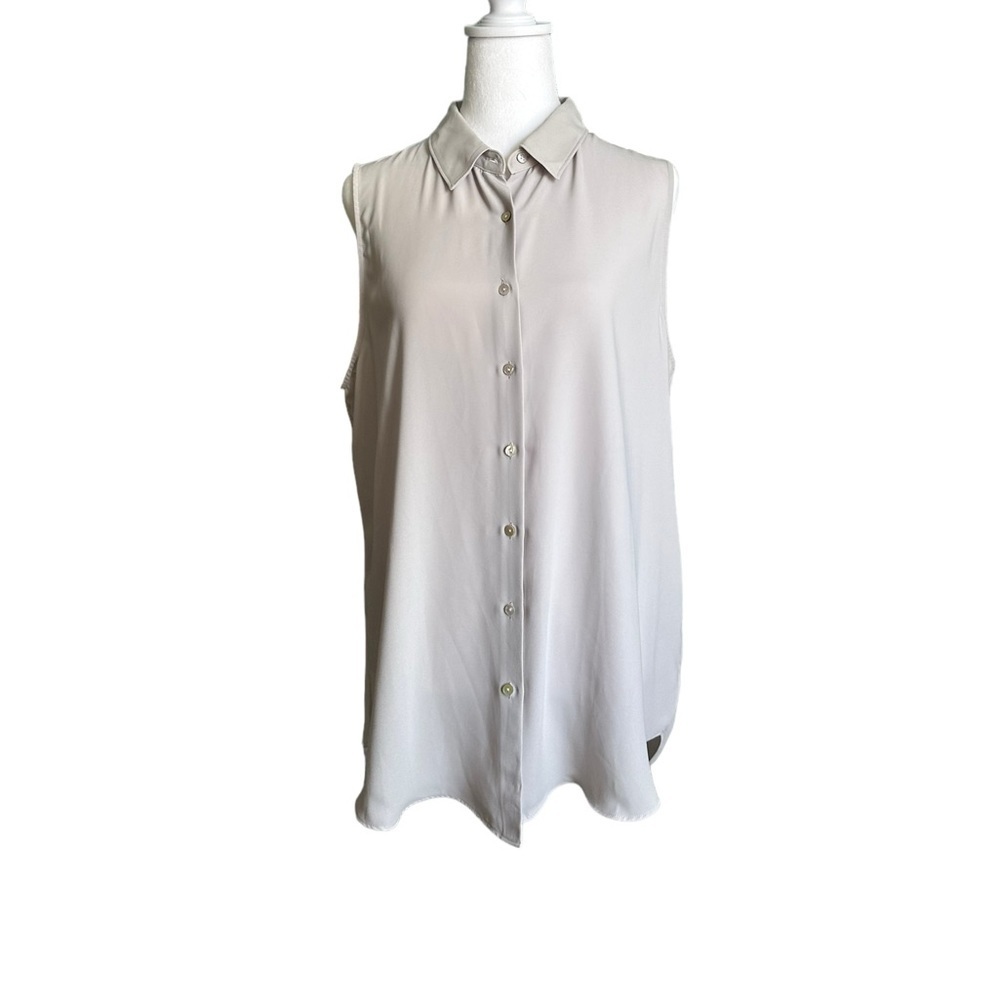Rachel Zoe Light Gray Collared Button Down Sleeveless Top Size XL